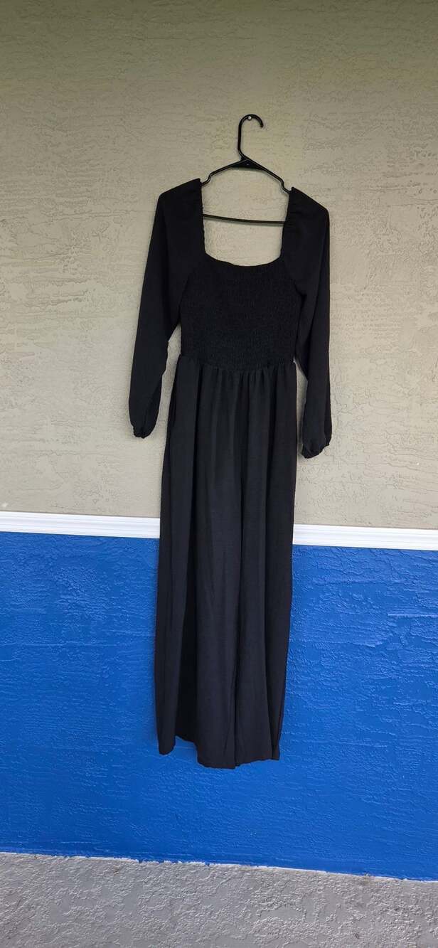 Amazon Jumpsuit Size M Black Long Sleeve Smocked Bodice